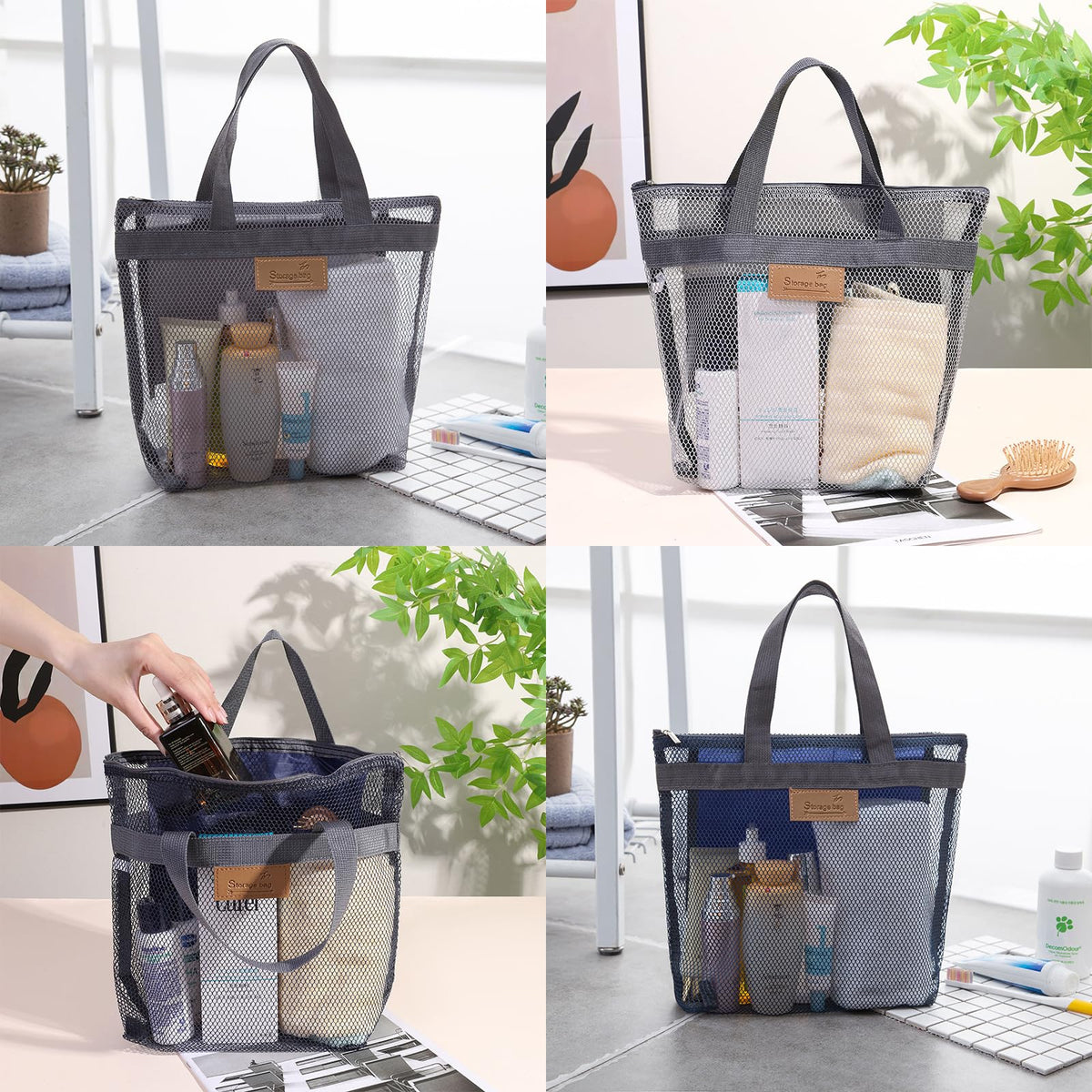 RANYAKE 2PCS Mesh Shower Caddy Bag,Quick Dry Shower Tote Bag,Lightweight Bath Organizer,Fitness Storage Bags,for Dormitories,Swimming,Fitness