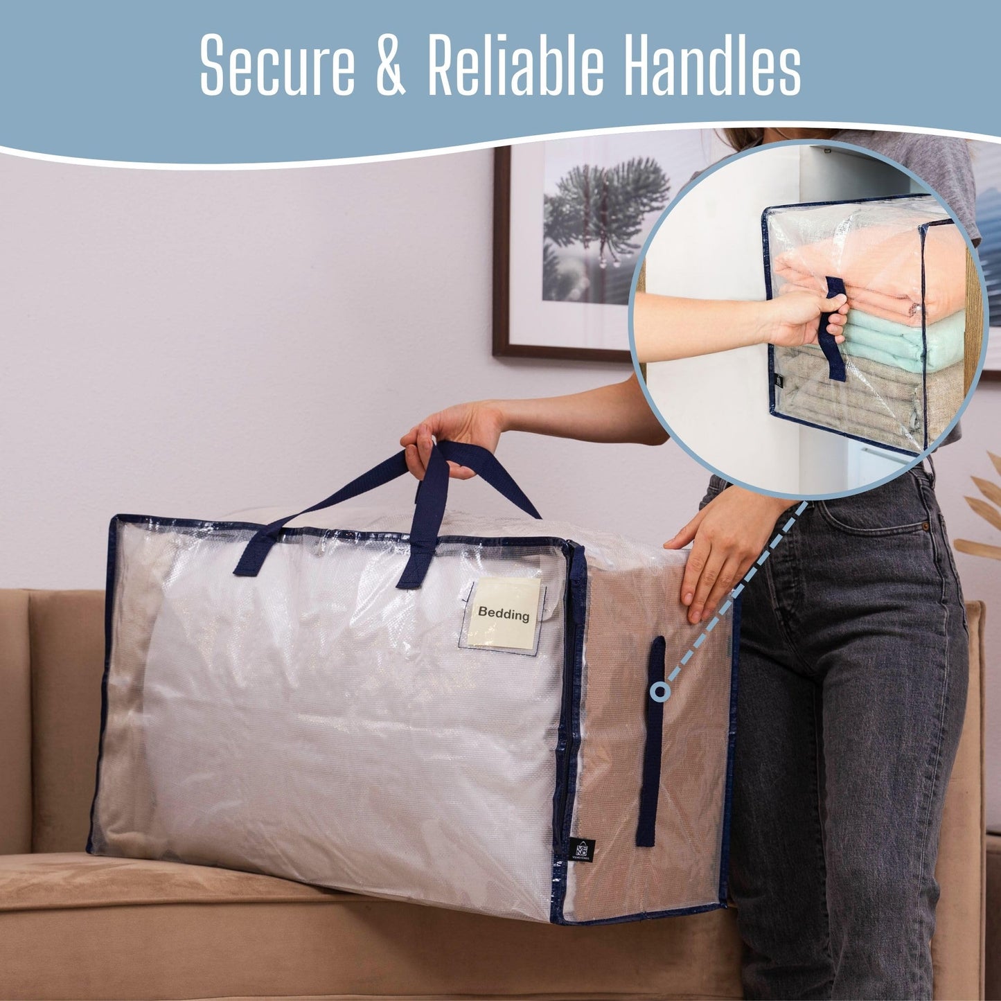 VENO 4 Pack Clear Extra Large Moving Bags & Storage Totes, Heavy Duty Organizer with Reinforced Handles & Strong Zippers for Clothes