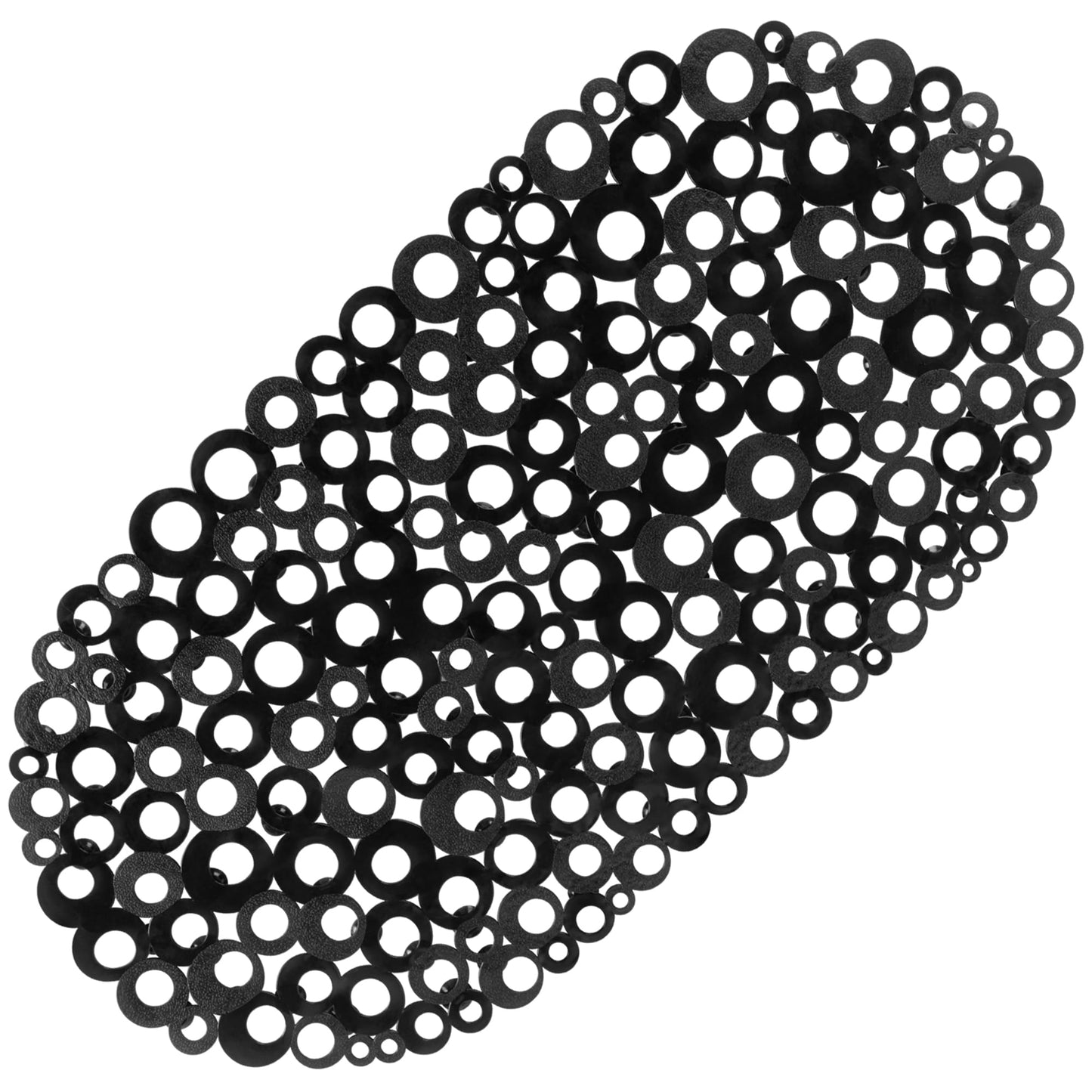WELTRXE Bath Mat Non Slip Anti Mould, 69x35cm Oval Black PVC Bathtub Mat, Ring Pattern Shower Mat for Inside Bath, Non Slip Bath Tub Mat with Suction