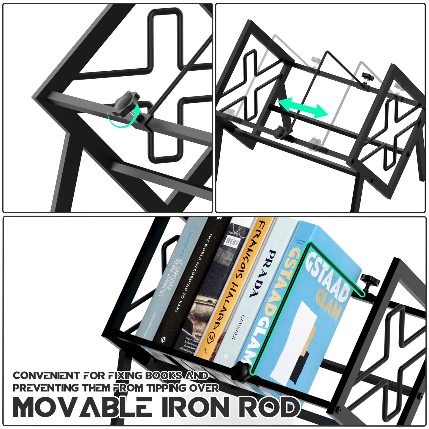 Alyoen Desktop Bookshelf - Stable Iron Tabletop Bookshelf Storage Rack with Adjustable Fixtures, Desk Shelf for Top of Desk in Living Room, Office