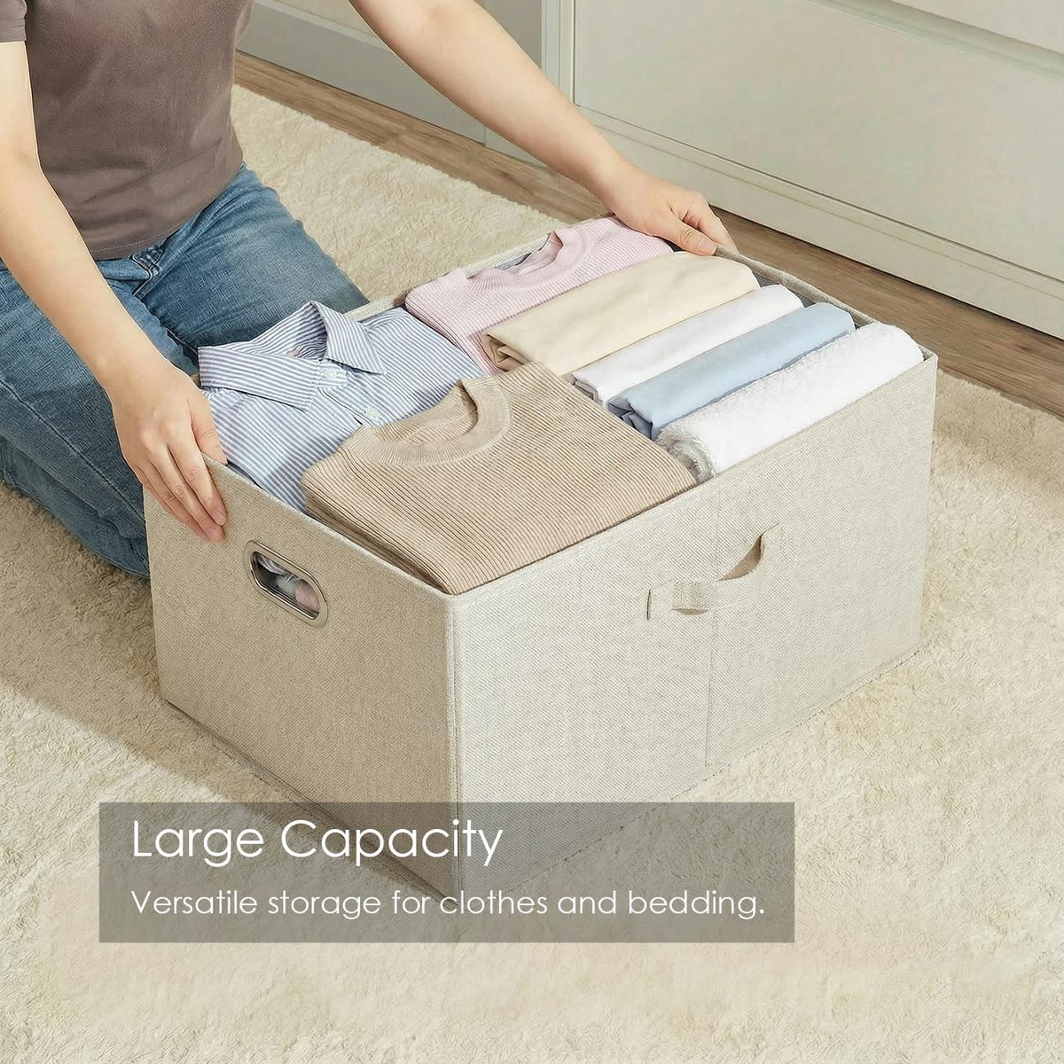 Prandom Storage Boxes with Lids Extra Large,58x40x30cm,Beige1-Pack