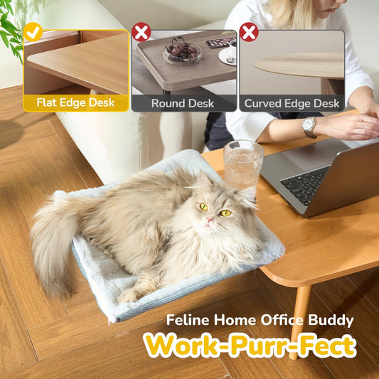 CATISM Cat Desk Bed Soft Square Desktop Bed Desk Clamp Kitty Beds Up To 55 lbs Perfect Office Work Deskcat Beds Cat Hammock Indoor Cats with 2 Pet