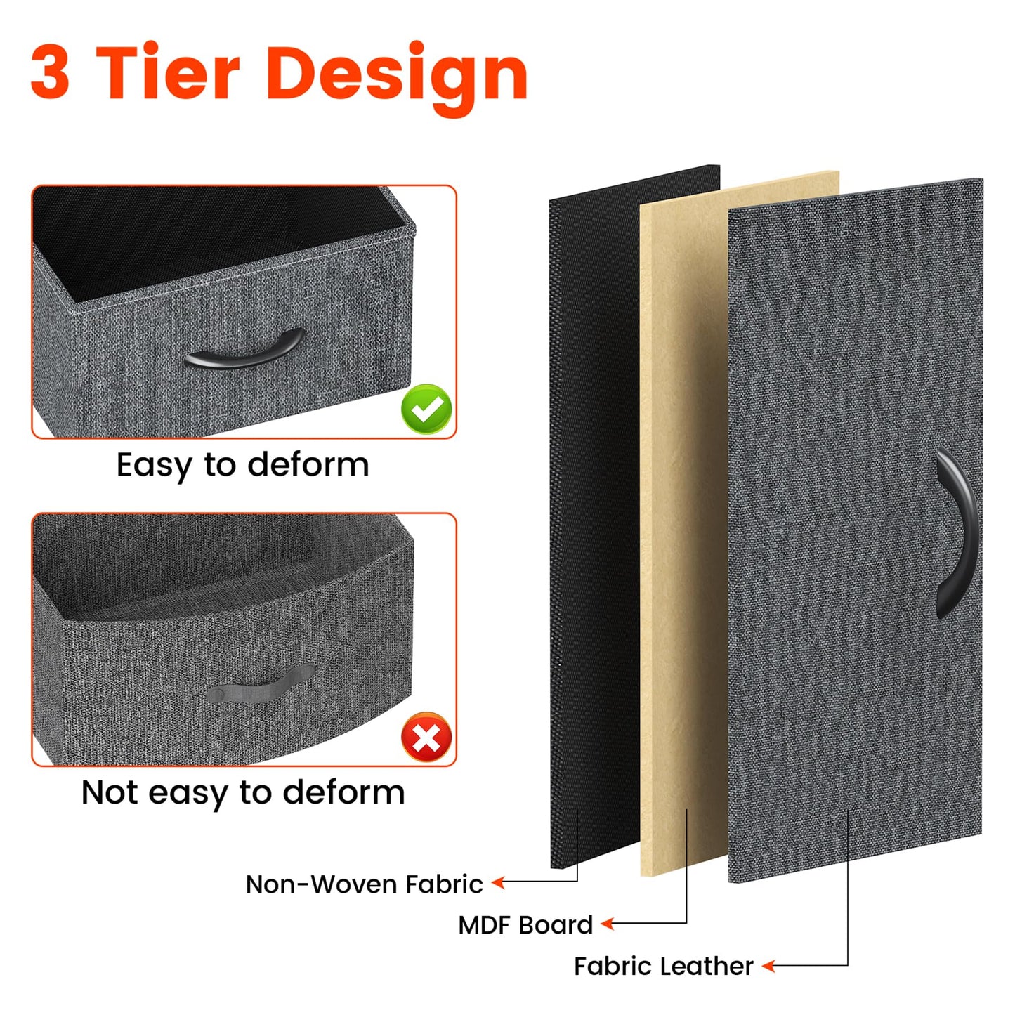 Feonase Bedside Table, Bedroom Bedside Cabinet with 2 Fabric Drawers, Nightstand Side Table for Bedrooms, Living Rooms (Deep Gray)