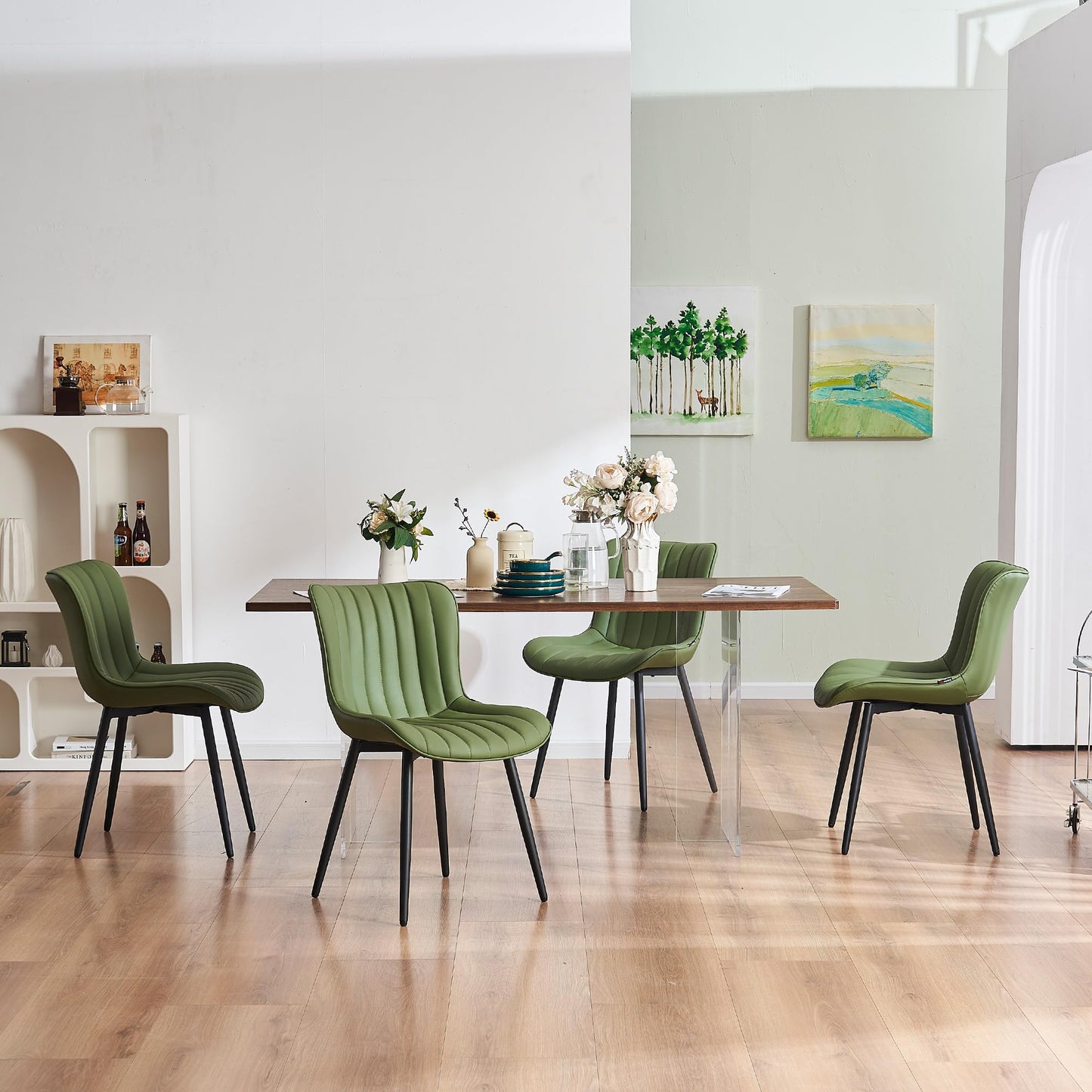 YOUNIKE Dining Chairs Set of 2 Modern Kitchen Dining Room Chairs with Metal Legs, Armless Upholstered Faux Leather Accent Chairs with Backrest