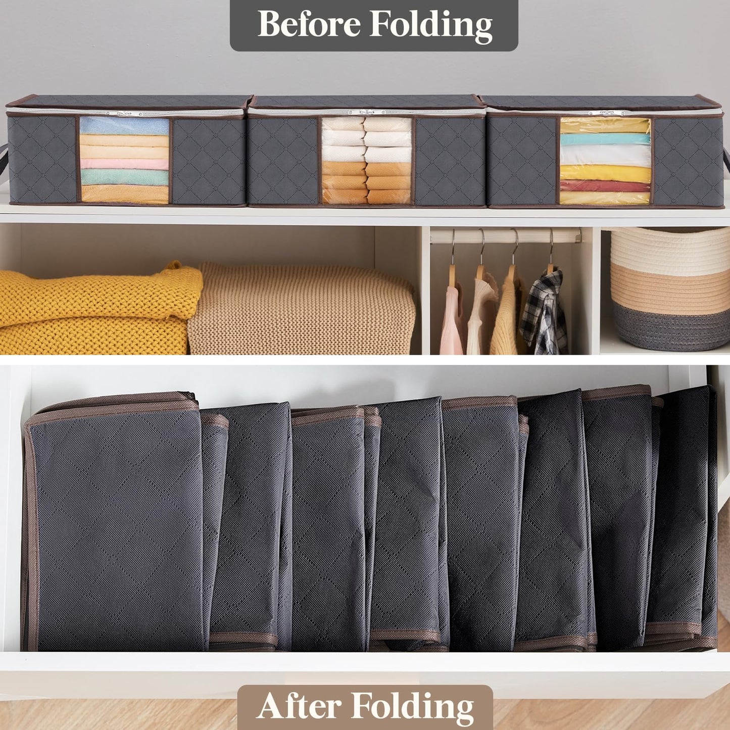 Lifewit 35L Clothes Storage Bags with Clear Window, Foldable Underbed Clothes Covers, Organisers for Clothing, Bedding, Sweaters Protection, 8 Pack