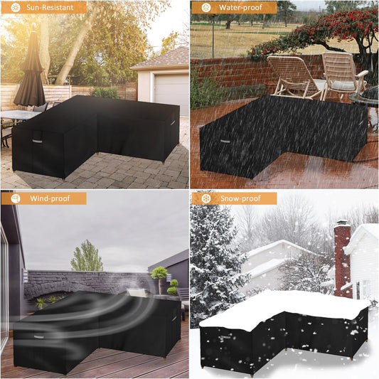 Dokon V-Shape Garden Furniture Covers Waterproof Heavy Duty 600D Oxford Fabric Windproof Anti-UV Outdoor Rattan Corner Sofa Cover with Air Vent, Patio