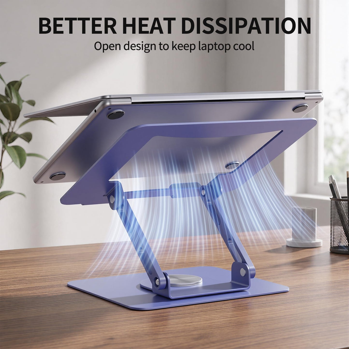 SOUNDANCE Laptop Stand with 360° Rotating Base, Ergonomic Computer Riser for Desk, Adjutable Height Muti-Angle, Foldable Laptop Mount