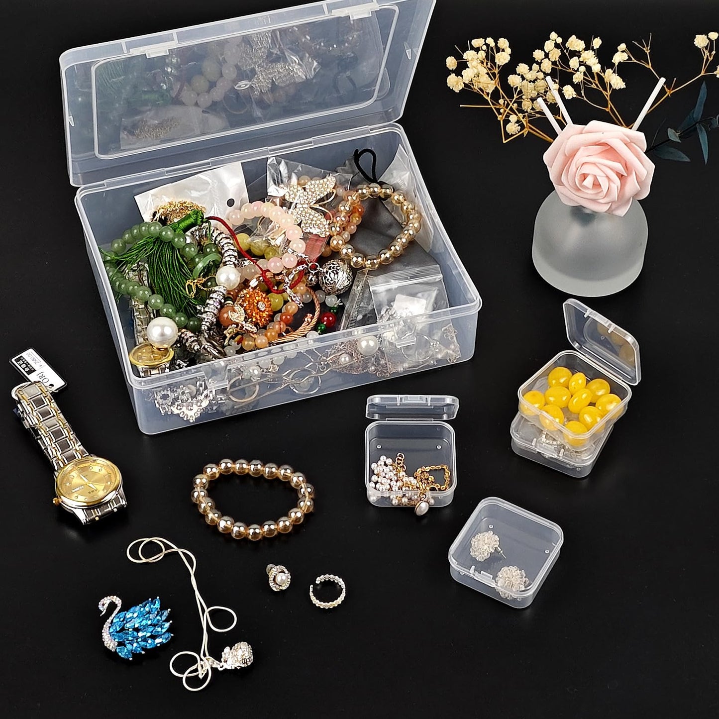 YIMETOP 30 Pcs Small Storage Box with Lid, Mini Plastic Clear Sorting Box, Transparent Plastic Storage Boxes with Hinged Lid, for Small Parts, Beads