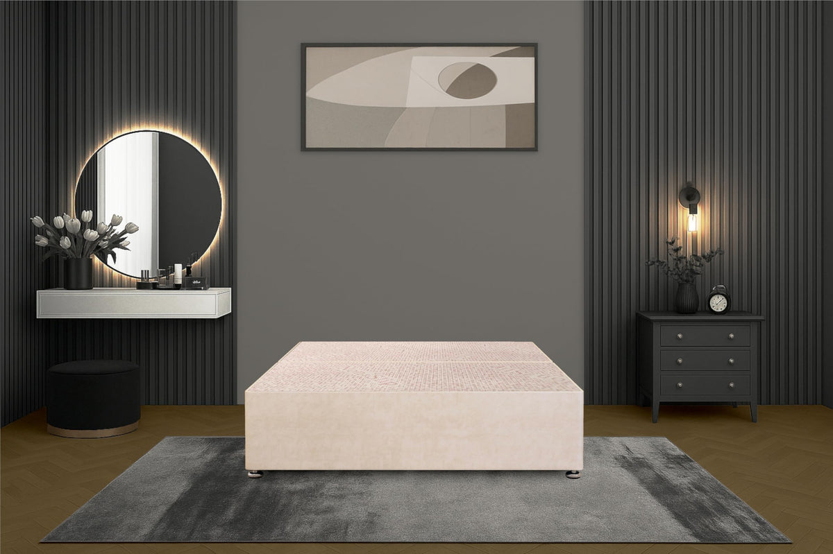 Bed Centre Flexby Divan Bed Base Only with 2 Drawers Same Side, No Headboard - Available in 3FT, 4FT, 5FT & 6FT 3FT Single, Plush Ivory Fabric