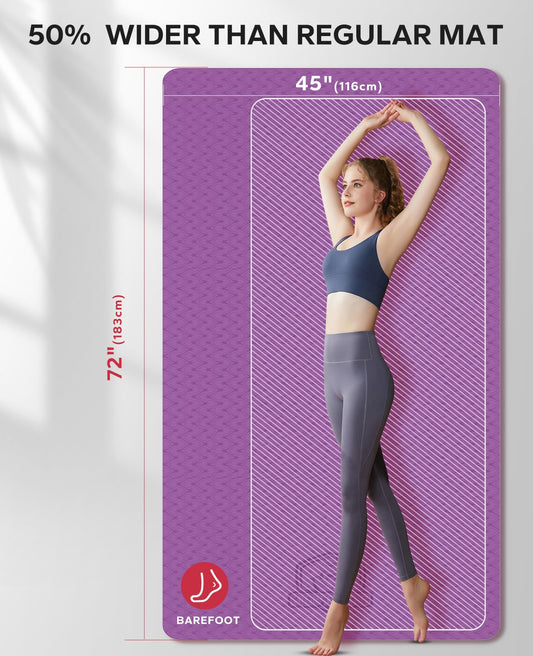HAPBEAR Large Yoga Mat for Women- 183cm?116cm?6mm, TPE Non-Slip, Durable, Eco-Friendly, Extra Large Thick Wide Exercise Mat for