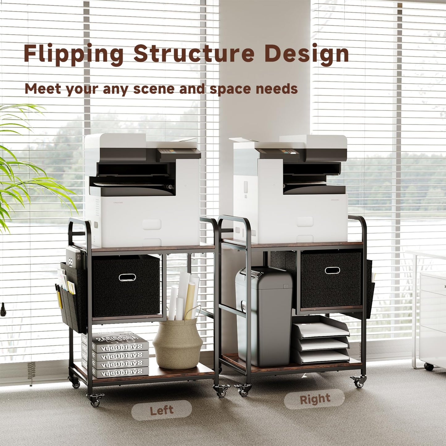 SIWUTIAO Large Mobile Printer Stand with Storage Drawer – Industrial Printer Cart with Lockable Wheels, Multi-Tier Table for Scanner, PC Tower