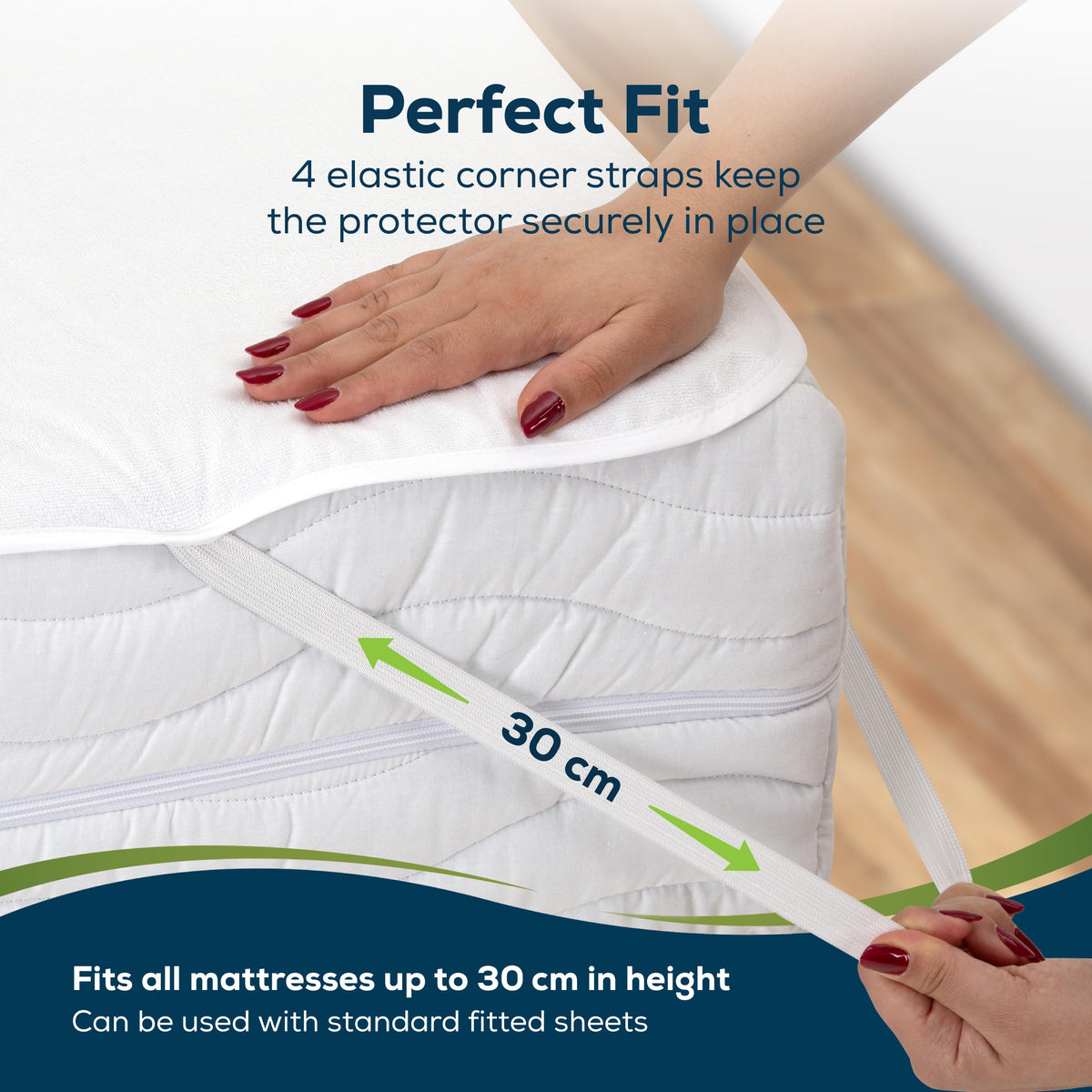 Sensalou Waterproof Mattress Protector 140x200 cm – 2-Pack Double Bed Covers with Elastic Corner Straps, Breathable Terry Surface, Hypoallergenic