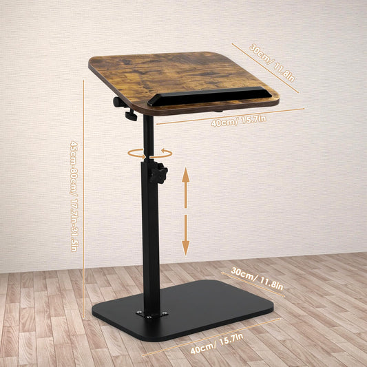 comfoyar C Shaped Side Table Adjustable Height, 360° Swivel 180° Flip Bedside Table with Slat for Sofa Bathtub