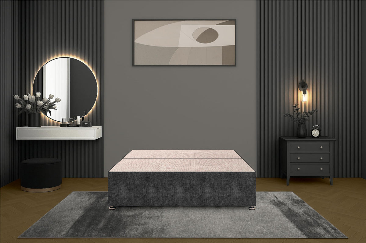 Bed Centre Flexby Divan Bed Base Only with 2 Drawers Same Side, No Headboard - Available in 3FT, 4FT, 5FT & 6FT 3FT Single, Tweed Charcoal Fabric