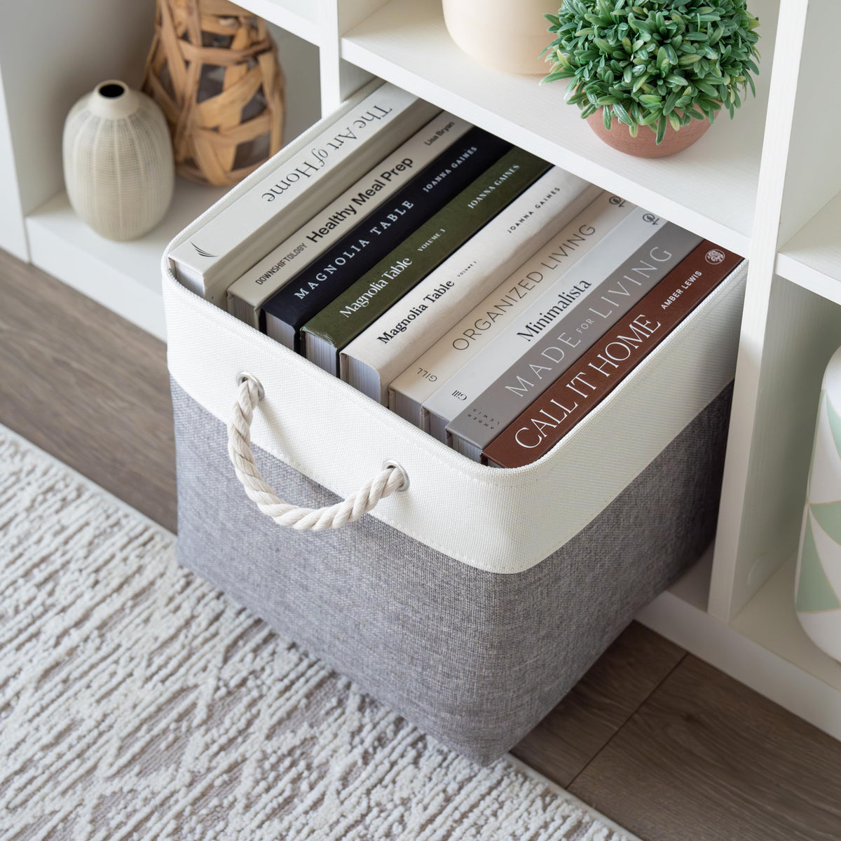 OrganiHaus Fabric Storage Boxes, Set of 4 Foldable 30X30 Cube Organiser Bins with Rope Handles for Shelves, Nursery & Closet