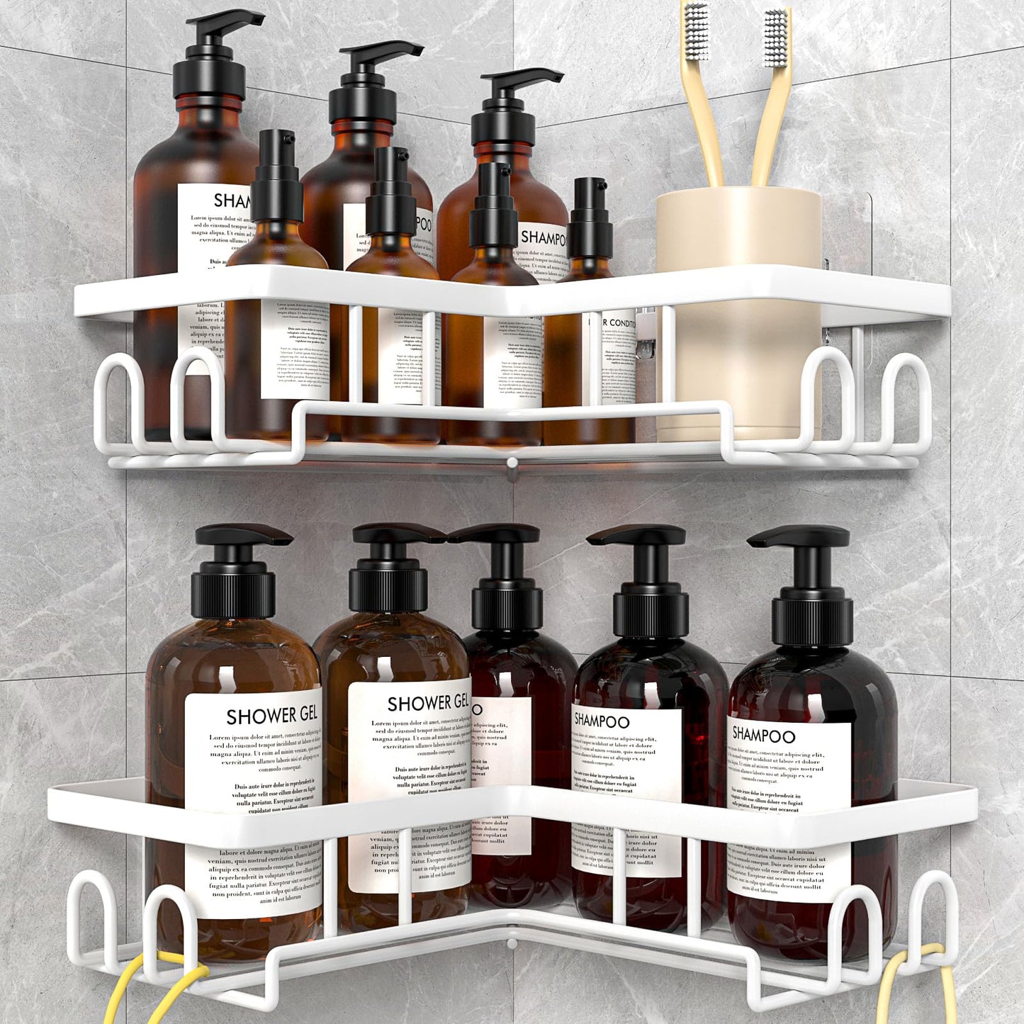 Diwoker Corner Shower Caddy, Adhesive Bathroom Storage, Rustproof Shower Shelf No Drilling, Bathroom Organizer (White, 2 - Pack)