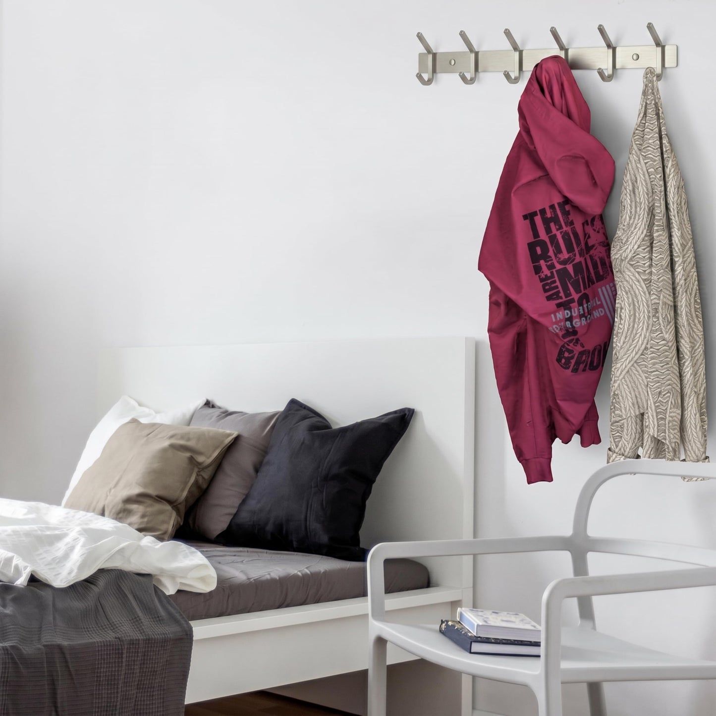 SAYONEYES Coat Rack Wall Mount with 6 Coat Hooks for Hanging - 17 Inch Heavy Duty SUS304 Stainless Steel Brushed Finish Waterproof