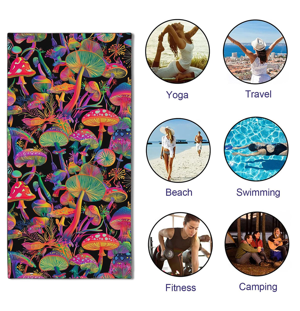 YISUMEI Mushrooms Beach Towels for Adults Extra Large 180 x 90 cm, Microfibre Lightweight Quick Dry Towel for Swimming Pool Cruise Travel Sports