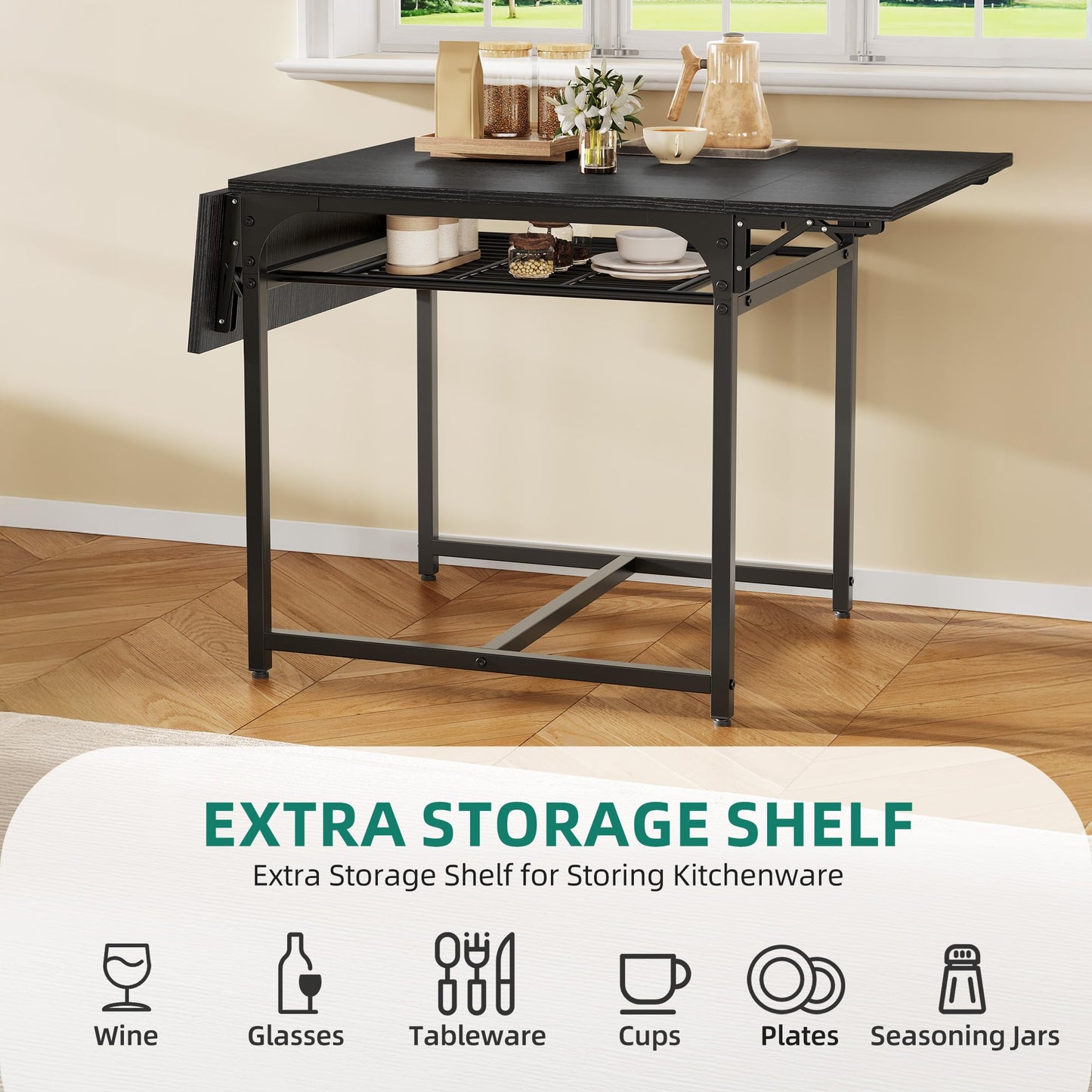 YITAHOME Folding Dining Table, Drop Leaf Table, Black