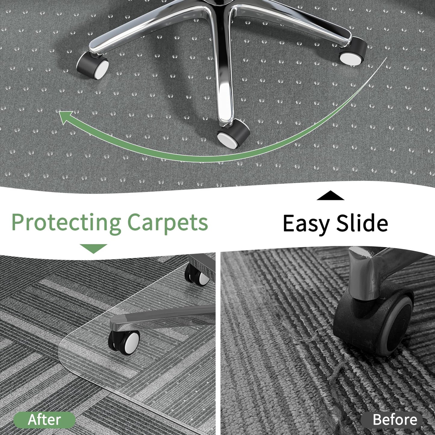 WASJOYE Office Chair Mat for Carpet, 90x120 cm Clear Carpet Floor Protector Cover PVC Mat with Non-Slip Studded