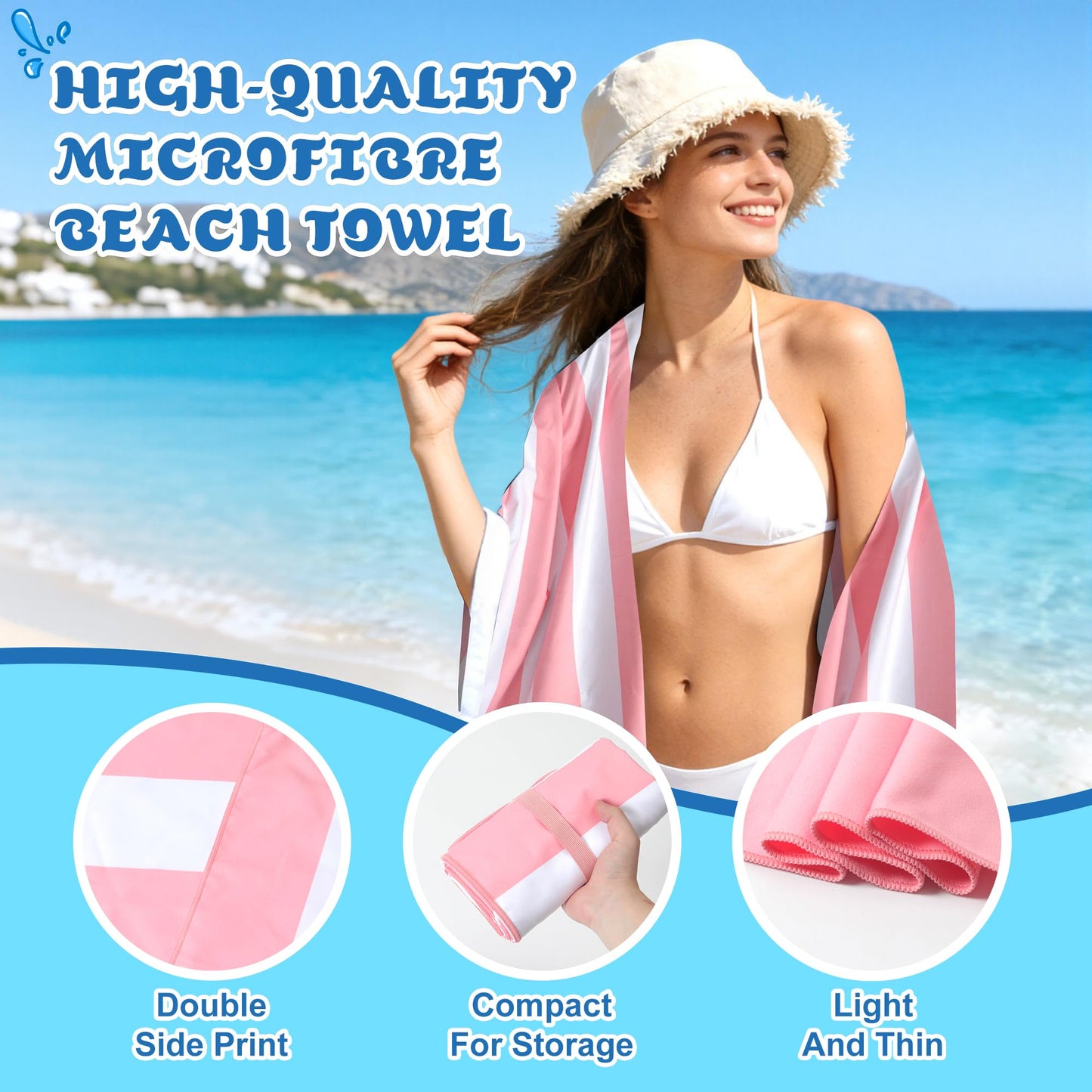 Anavasi Microfibre Beach Towels for Adults, 2 Pack 180 x 90cm 100% Recycled