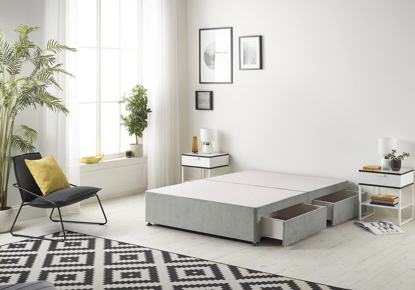 Bed Centre Galaxy Grey Fabric Divan Base Drawers And Headboard. Size 3FT 4FT 4FT6 5FT 6FT Choose Delivery Day And Date At Checkout