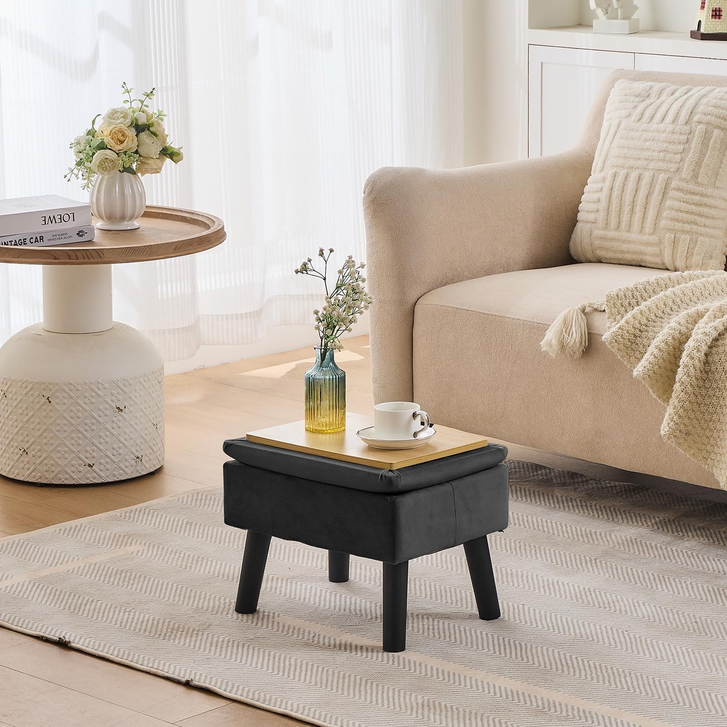 BRIAN & DANY Footstool Ottoman with Storage, Velvet Rectangle Storage Ottoman, Foot Stool with Legs Sofa Footrest for Living Room Entryway Office
