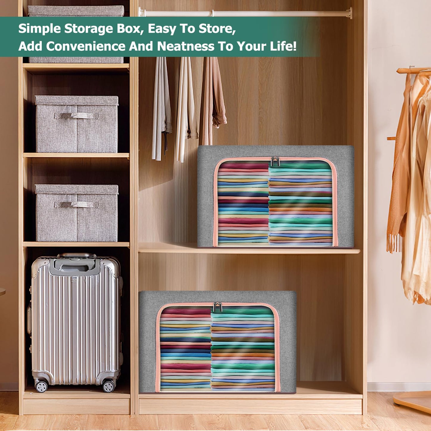 3 Pack Clothes Storage Bags - 24L Large Capacity Clothing & Wardrobe Storage Bags with Double Opening Zip and Lid