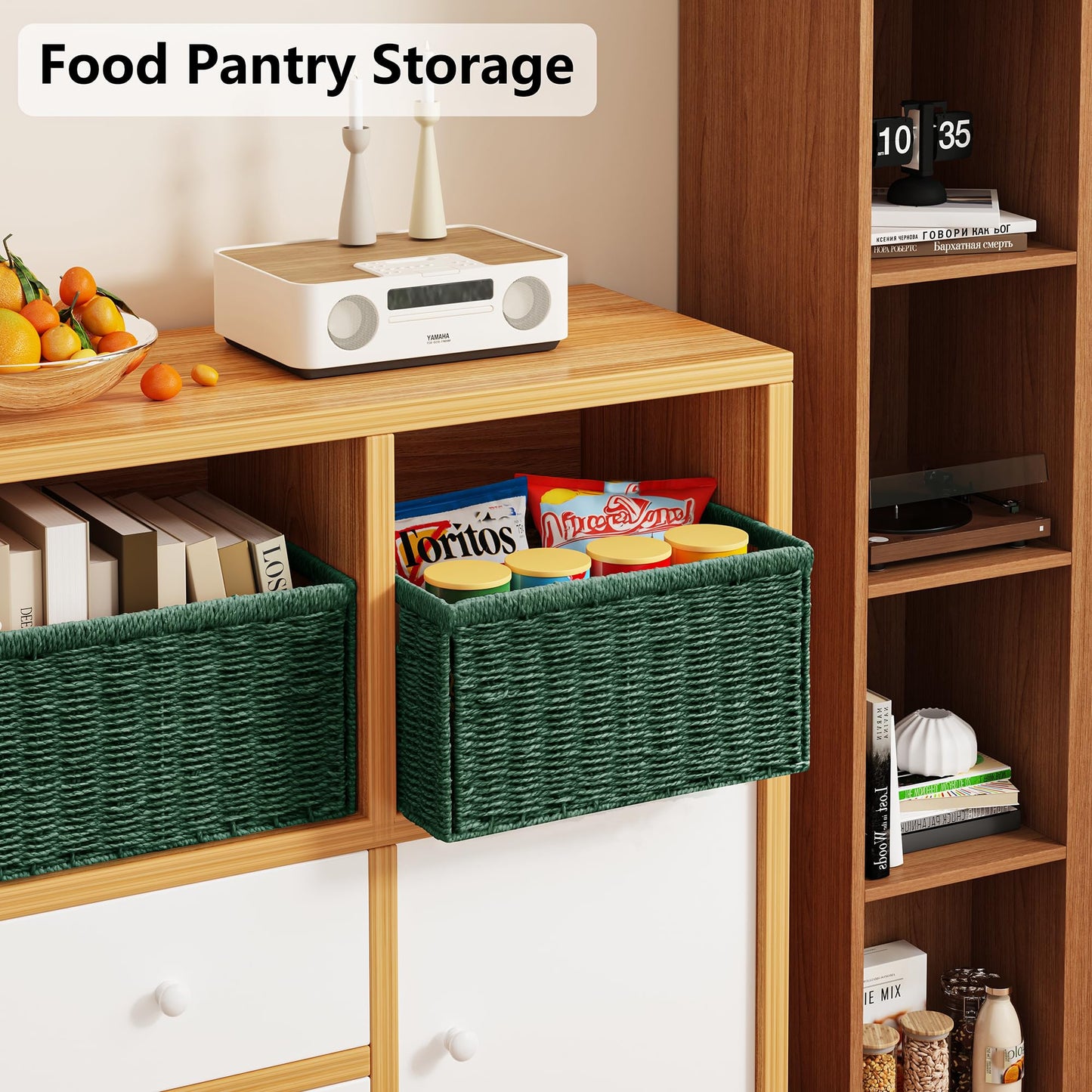 Vagusicc Wicker Storage Basket, Foldable Storage Cubes Organizer Bins, Handwoven Storage Baskets for Shelves Closet Office Bathroom