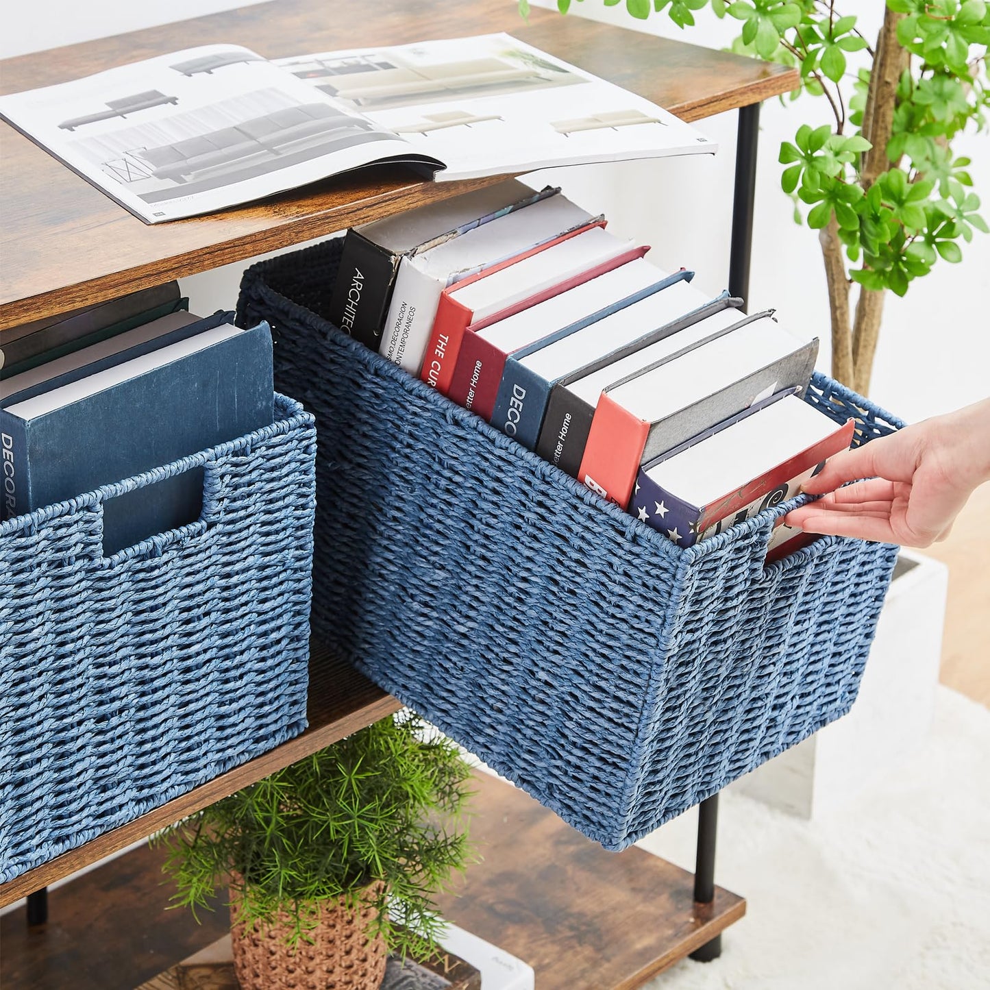 Vagusicc Storage Baskets for Shelves, Large Organizer Box Storage Bins with Handles, Wicker Basket for Pantry