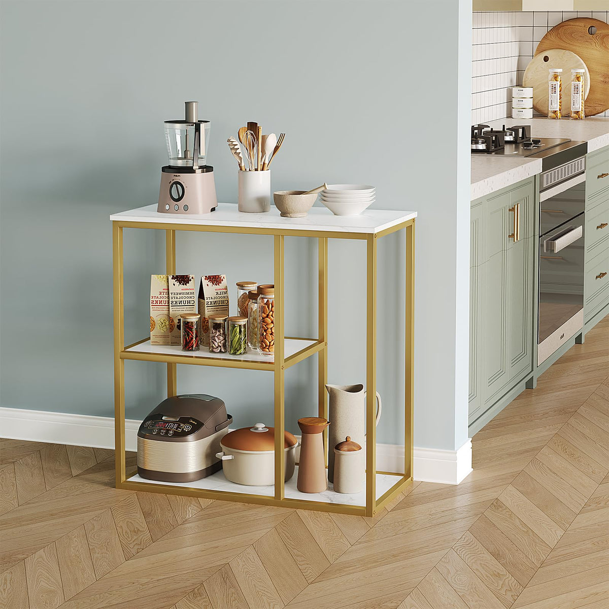 WOHOMO Console Table Small Gold Entryway Tables with Storage Shelves 80cm