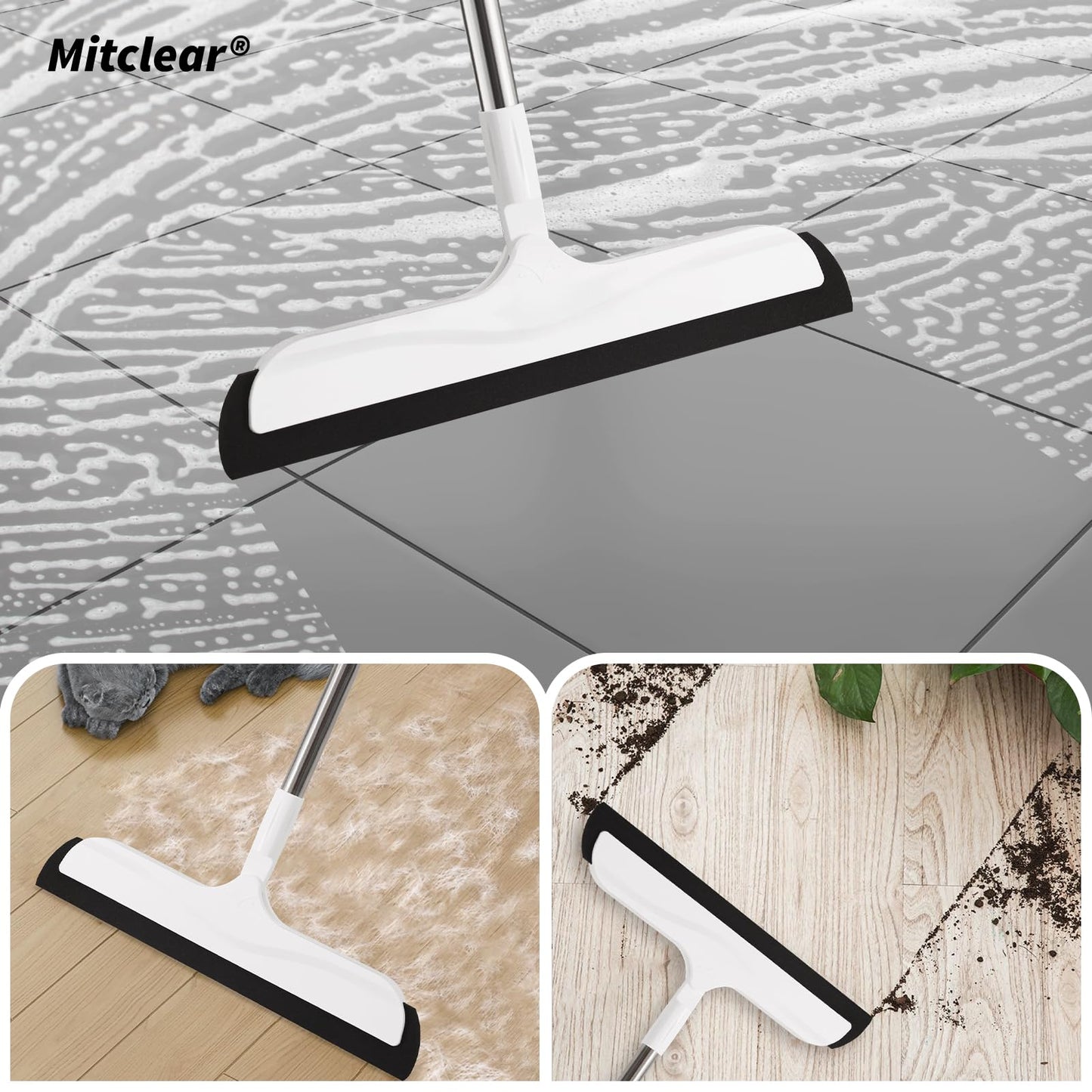 Mitclear Floor Squeegee with Long Handle(50IN), Extendable Foam Squeegee Mop for Wet Room, Squidgy Shower Cleaner