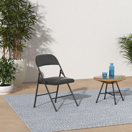BOOSDEN Folding Chair, Foldable Chair, Set of 2, Faux Leather Fold Up Chair for Home, Office, Dining, Portable and Compact Metal Frame Folding Seat,
