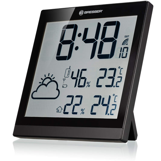 Bresser TemeoTrend JC wireless weather station wall clock with DCF radio clock with large display for temperature and humidity for table or wall