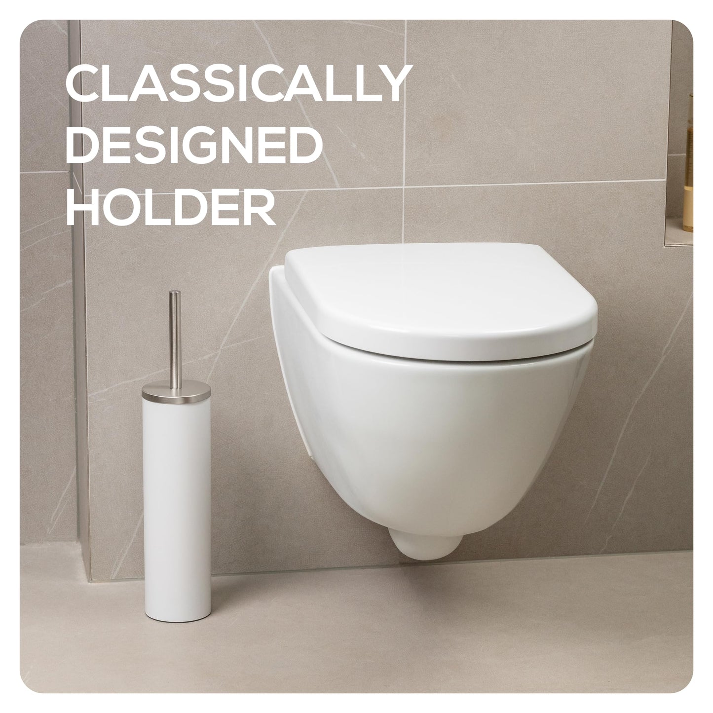 EPISTAR Silicone Toilet Brush & Holder Set - Stainless Steel - Replacement Heads Available - 45cm Tall - Toilet Brush Silicone with Long Handle