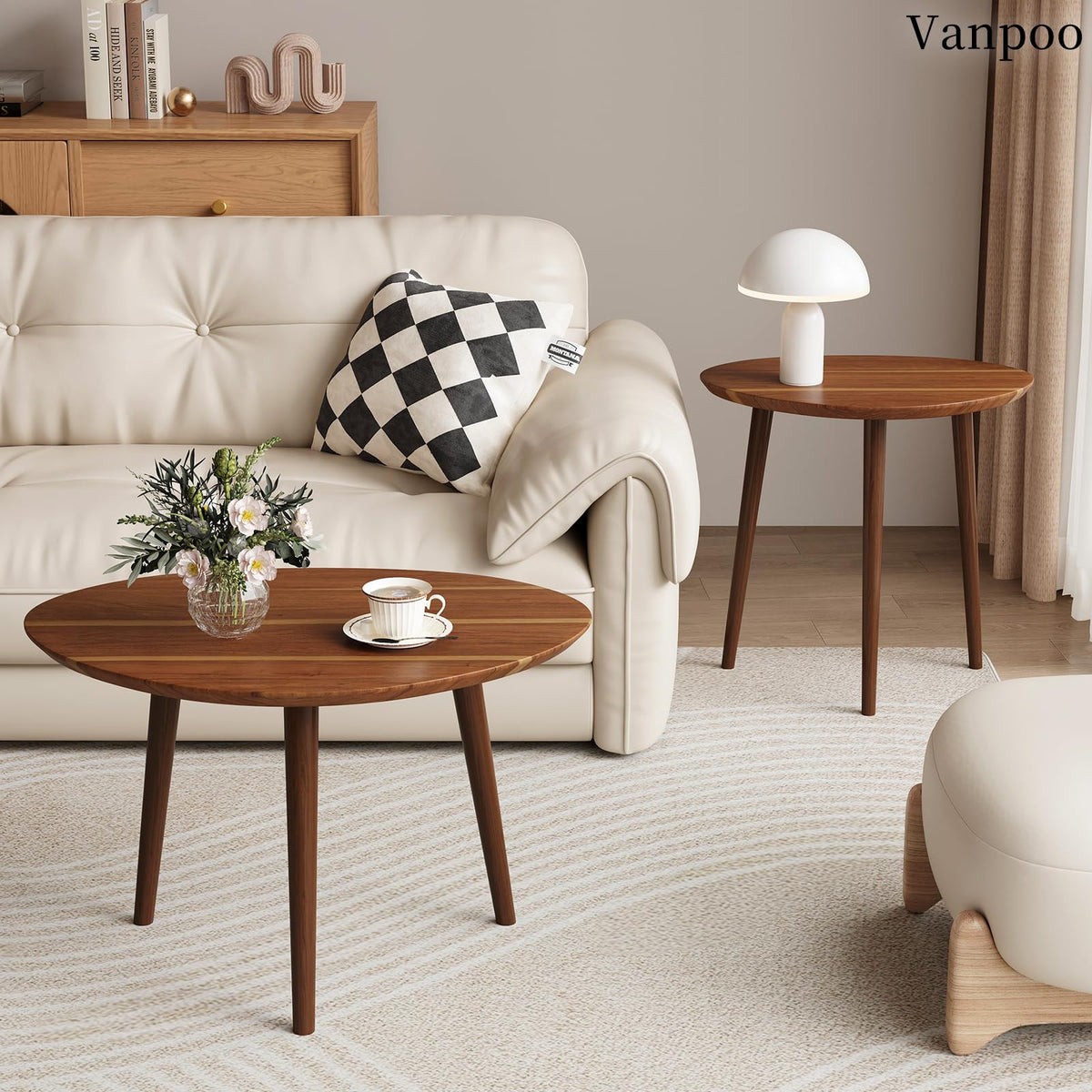 Vanpoo Small Oval Coffee Tables Set,Acacia Wood Nesting Tables(25.6"x17.7"+17.7"x13.4" for Living Room Small Spaces Office,Easy Assembly Wooden