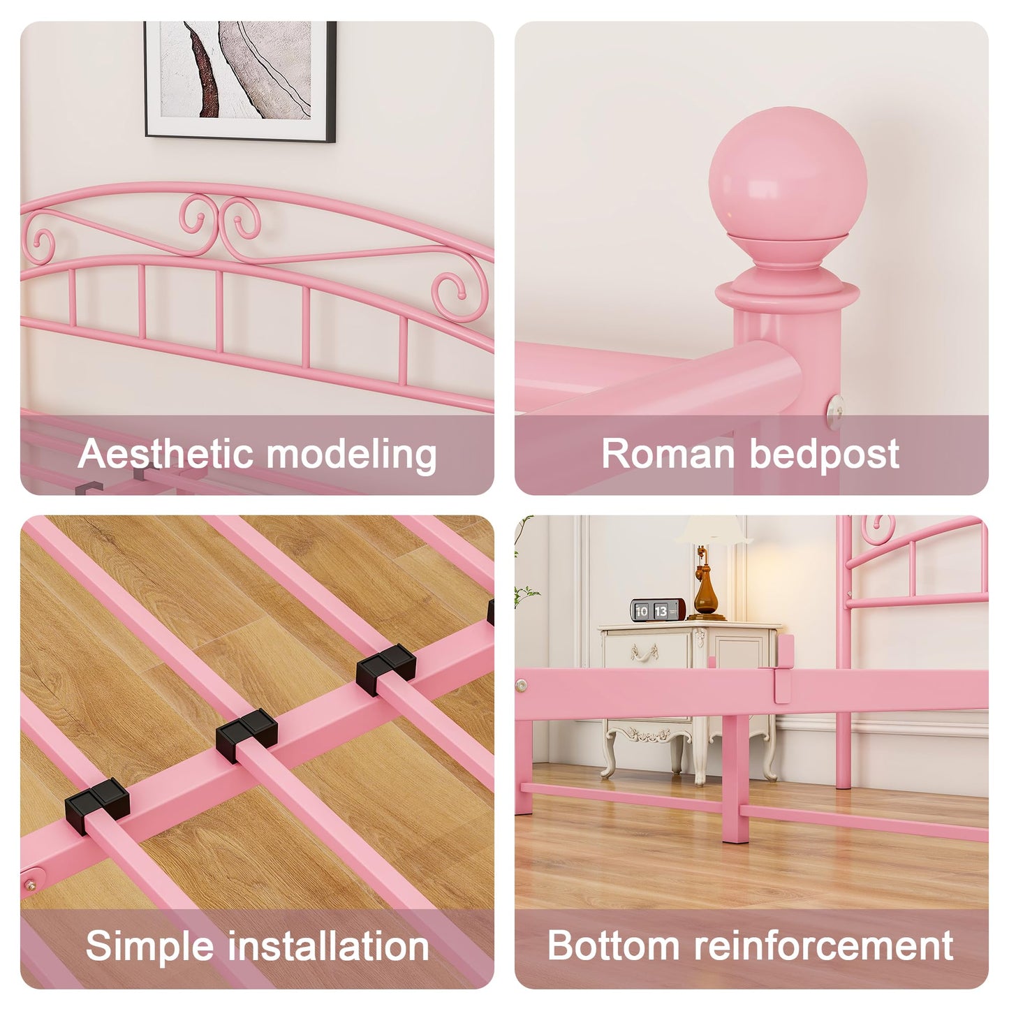 JELUTE Canopy Bed Frame King Size, Pink