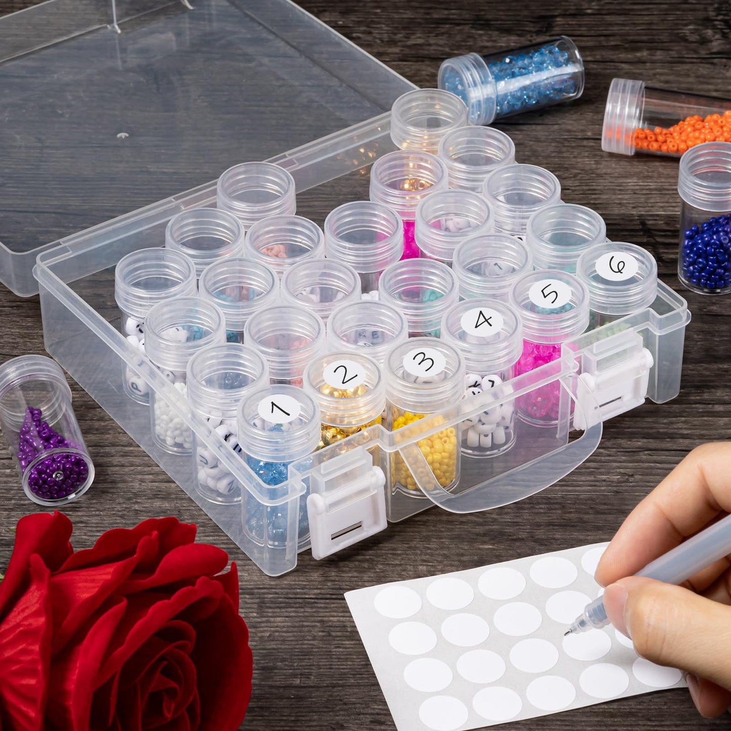 JIZIYRUO 30 Grids Diamond Painting Storage Boxes, Clear Plastic Bead Storage Organizer Box