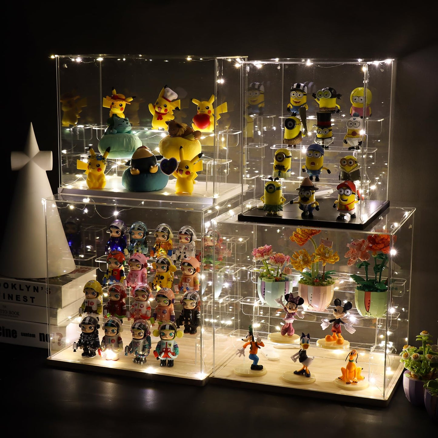 Nynelly 5 Tier Clear Acrylic Display Case for Models, Mini Figures, Pop Mart, Labubu, Sonny Angel, Smiski - Assemble Dustproof Display Box with Door