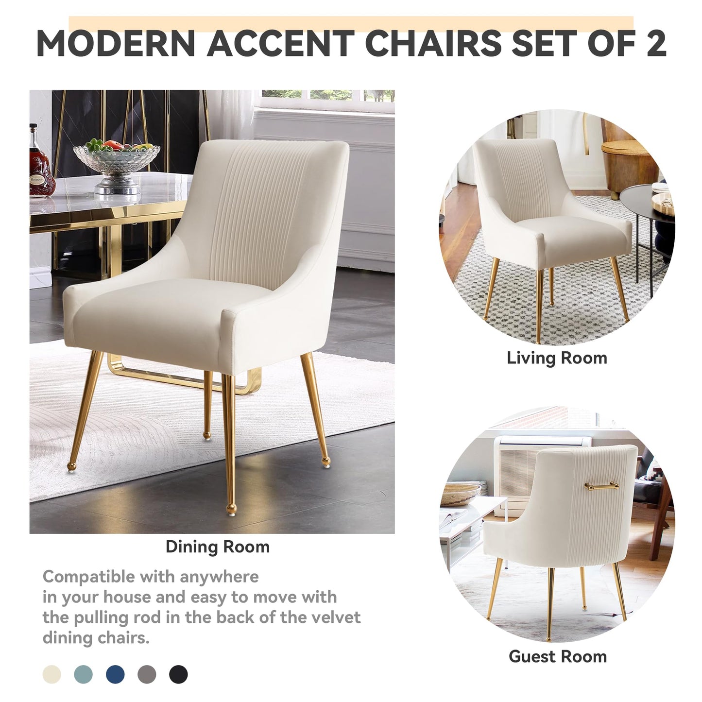 SEYNAR Modern Dining Chairs, Velvet Upholstered Dining Room Chairs with Gold Legs,Tufted Accent Chair Set of 2 for Reception Room Living Room Study