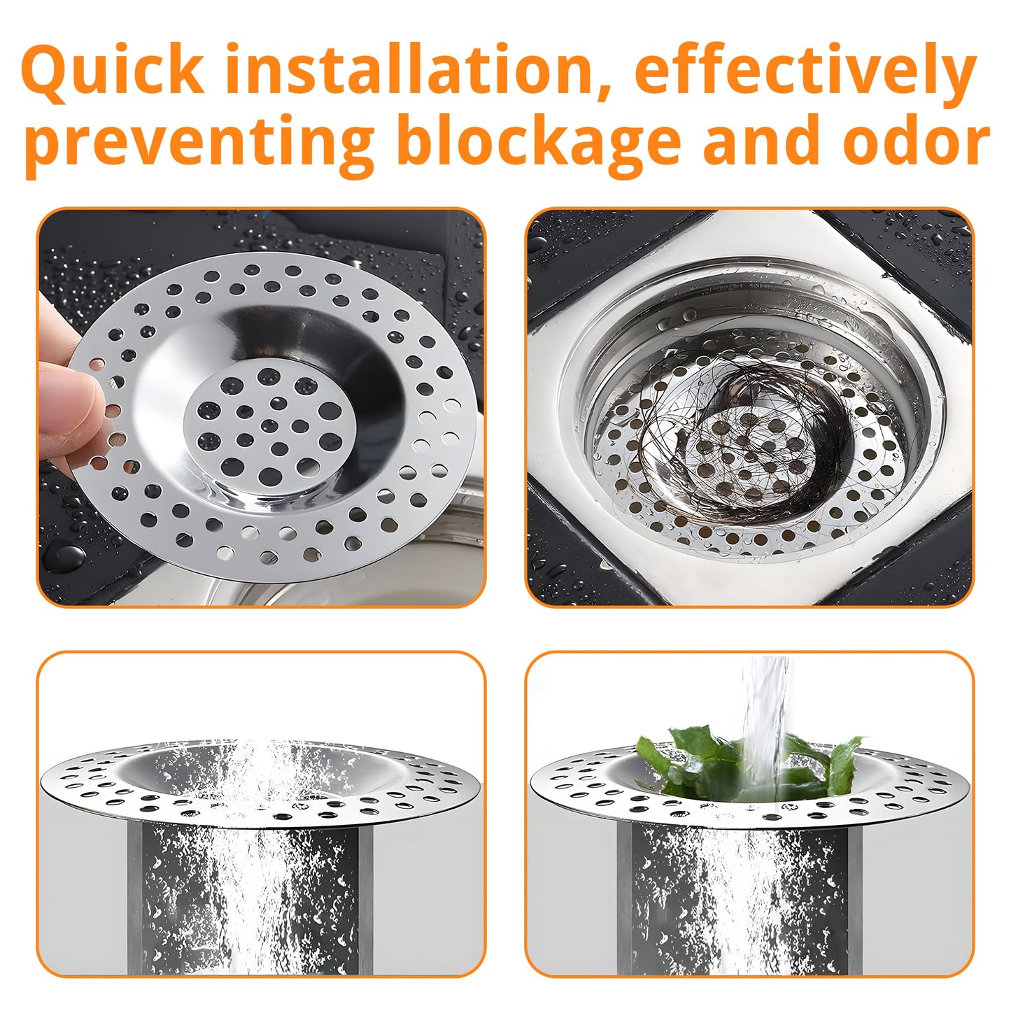 4 PCS Drain Hair Catcher, Stainless Steel Kitchen Sink Strainer Plug Shower Bathroom Plug Hole Sink Filter, Drain Protector Filter(7.3CM, 7.7CM)