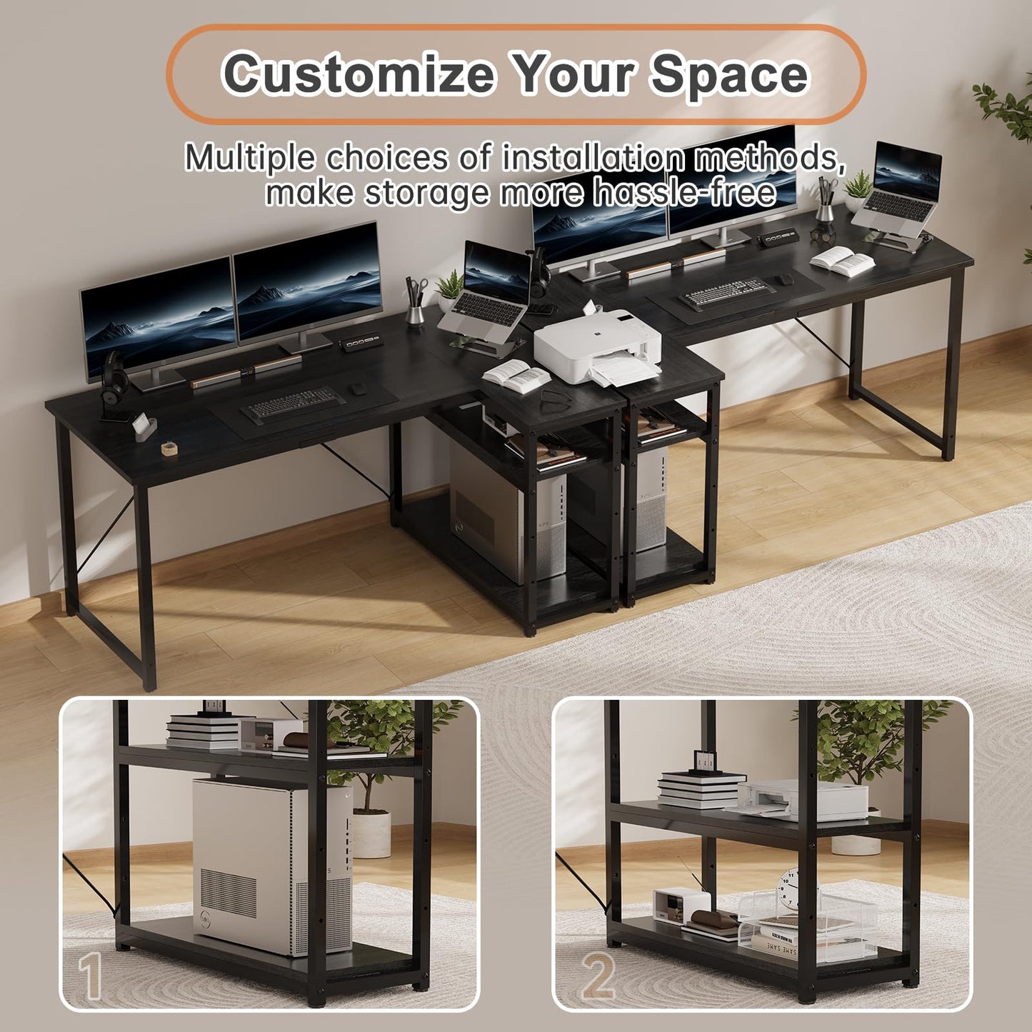 JUMMICO Small L Shaped Desk 100x80cm with Storage, Corner Computer Desk with Reversible Shelf, Sturdy Office Desk & Workstations for Home Office