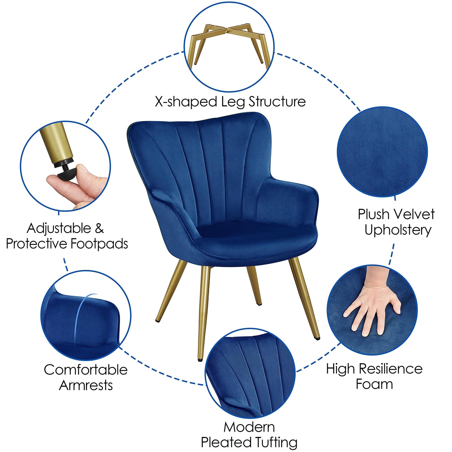 Yaheetech Modern Tub Chair Velvet Fabric Armchair with High Back, Dark Blue