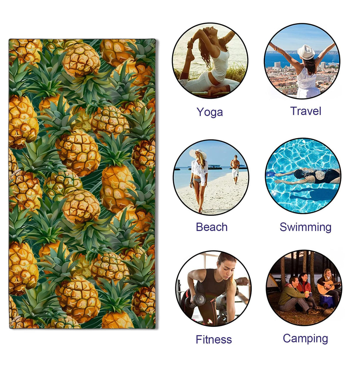 YISUMEI Pineapples Beach Towels for Adults Extra Large 180 x 90 cm, Fruit Pattern Print Microfibre Quick Dry Towel for Travel Swimming Camping Sports