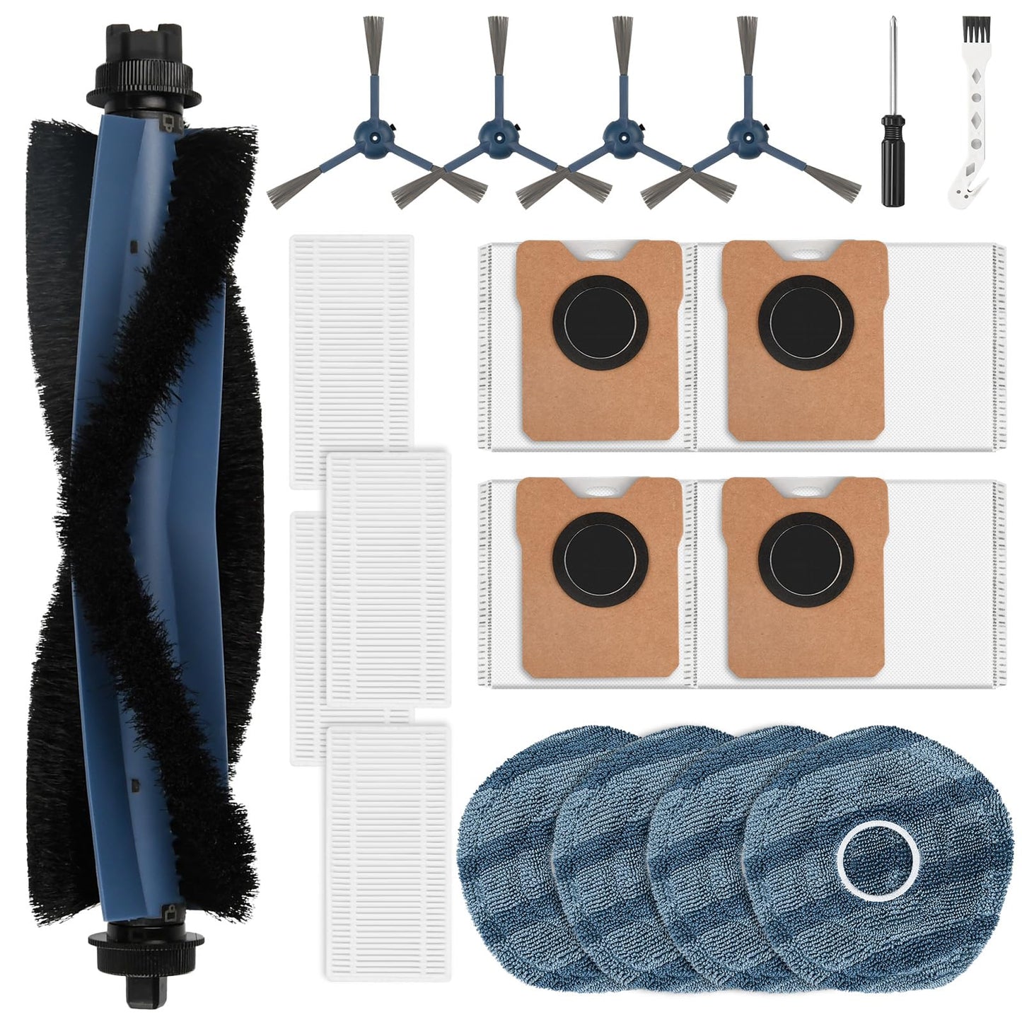 Fenkabs 19 Pack Accessories for Eufy Omni C20 Robot Vacuum Cleaner, 1 Main Brush, 4 Dust Bags, 4 Mop Pads, 4 HEPA Filters, 4 Side Brushes, 1 Cleaning