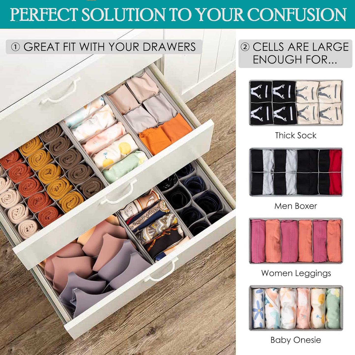 SabMak Underwear Drawer Organiser Divider โ Bedroom Storage Boxes for Bras, Underwear, Socks, Ties, Baby Cloths, Wardrobe Clothes Organiser (set of 4)
