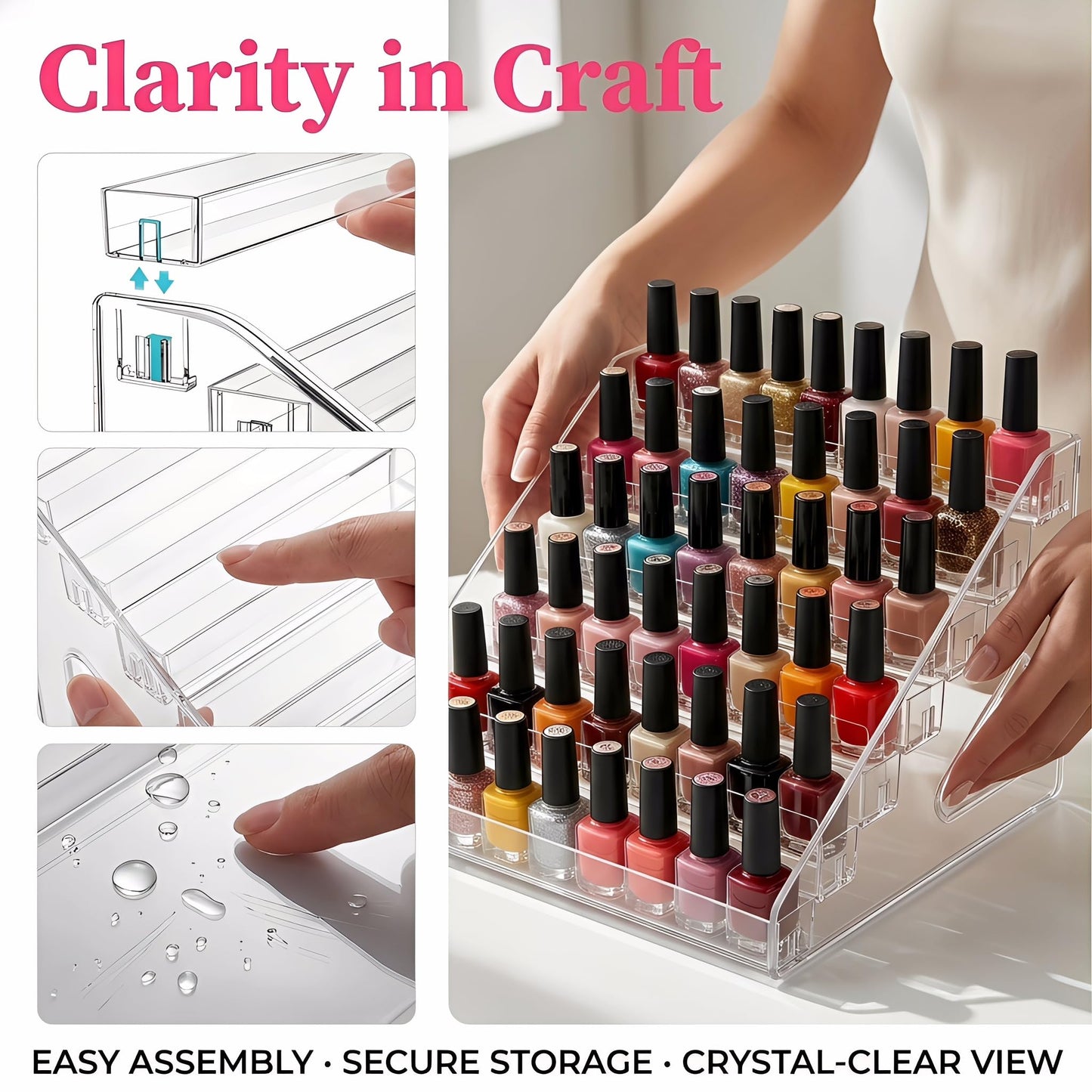 Vurixfo 7 Tier Nail Polish Stand, PET Nail Polish Rack Clear Nails Varnish Stand Holder Shelf Nails Polishes Organizer Display Rack for Essential Oil