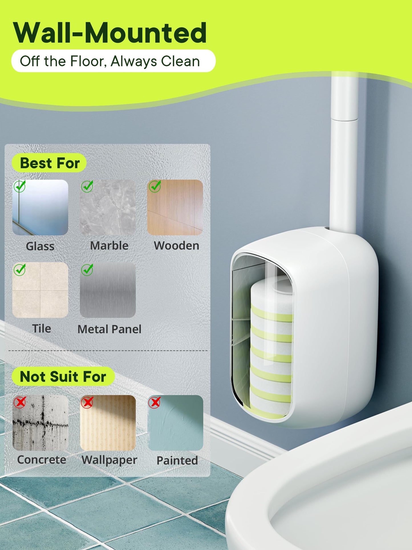 Disposable Toilet Brush and Holder Set, Toilet Bowl Cleaner Wand with 36 Refill Heads, Toilet Brush for Bathroom, Toilet Bowl Brush and Holder