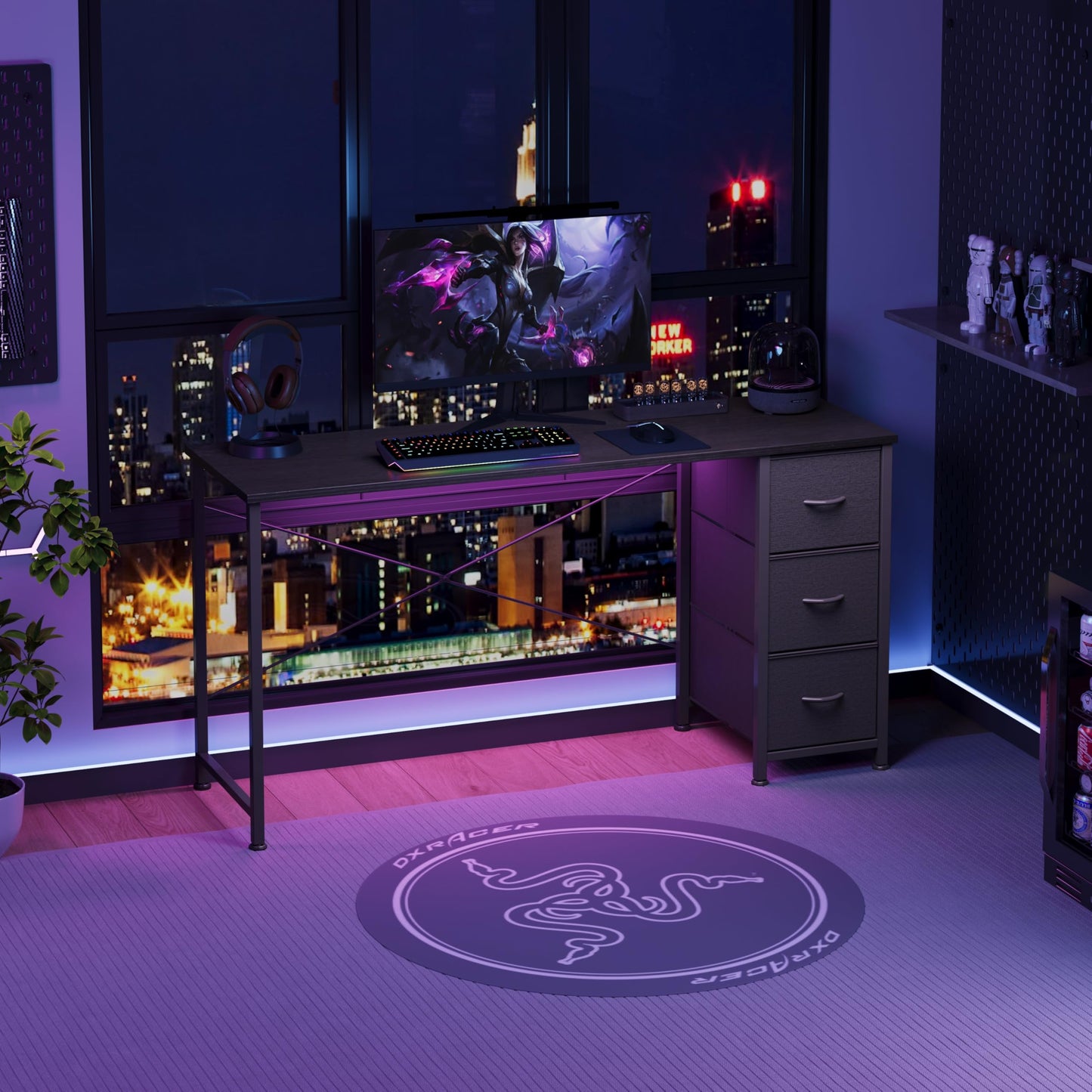 KitMent 100cm Wide Desk, Small Computer Desk with 3 Drawers, Home Office Desk with Adjustable Feet and Sturdy Frame