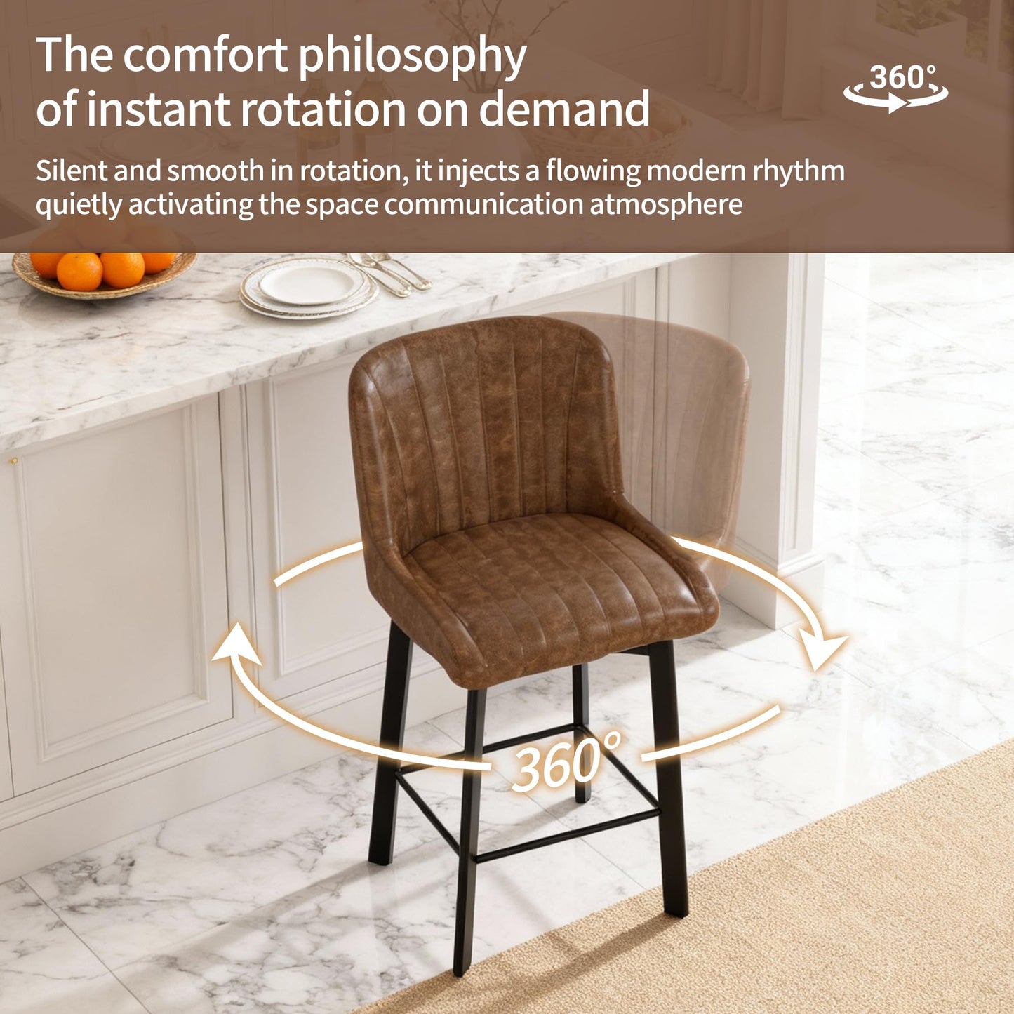 BonVache Bar Stools Set of 2, Swivel Breakfast Barstools, Kitchen Island Counter Stools for Breakfast Home Kitchen Restaurant Dining Room, Brown